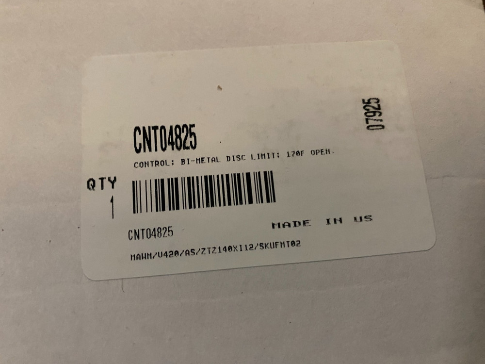 Trane CNT04825 Control, Bi-Metal Disc Limit, 170F Open