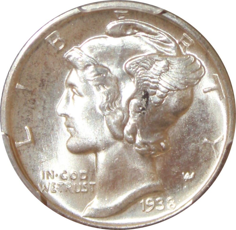 1938-D MS67FB Mercury Dime, PCGS 40497889