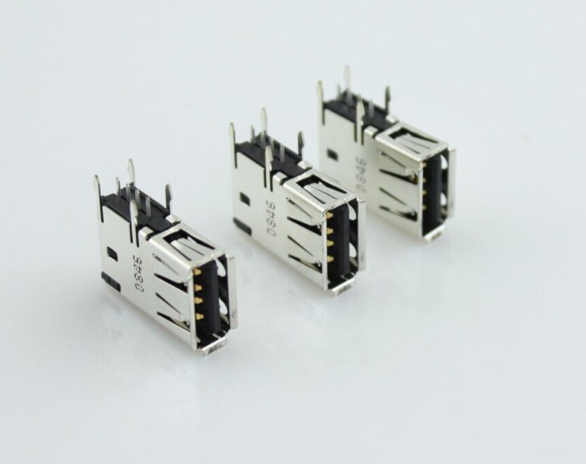 New Qty 3 USB Type-A Female 4 Pin PCB Mount Socket Plug Connector Right Angle