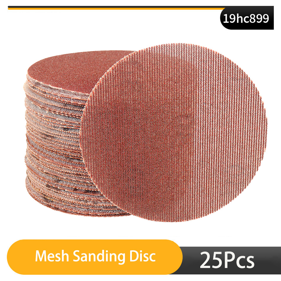 25Pcs 5inch Mesh Sanding Discs Hook&Loop Abrasive Dust Free Disc Anti-Blocking