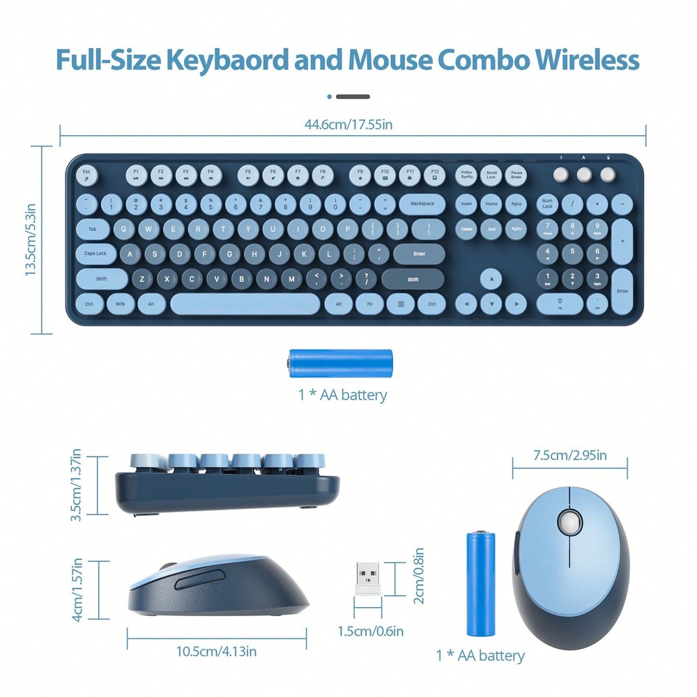 Wireless Keyboard And Mouse Set, Cute Keyboard And Mouse Combo, Full Size-FGQA
