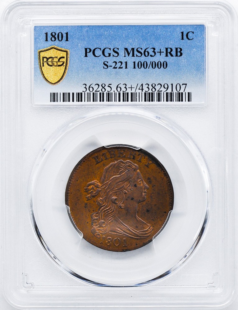1801 DRAPED BUST 1C PCGS MS 63+ RB