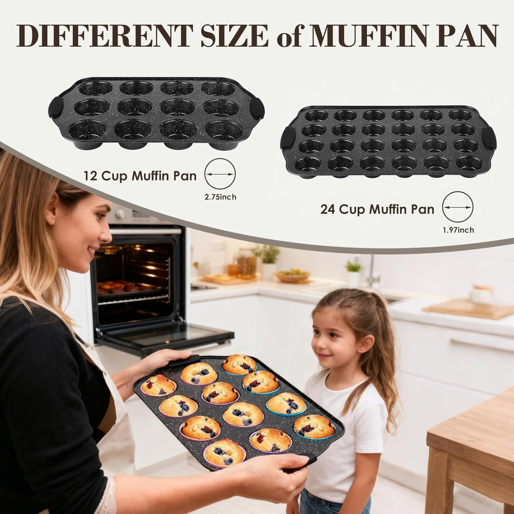 Baking Pans Set Nonstick, Bakeware Sets Stackable with Silicone Handles, 22 Pie