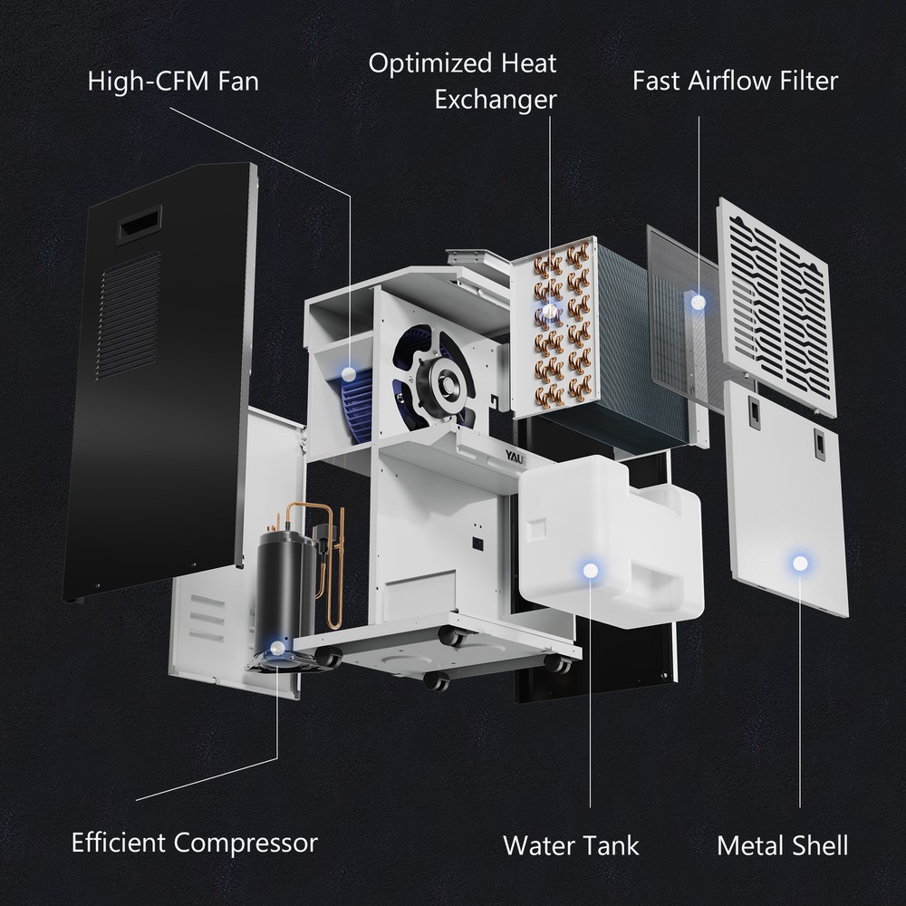155 Pints Commercial Dehumidifier for Large Basement & Warehouse