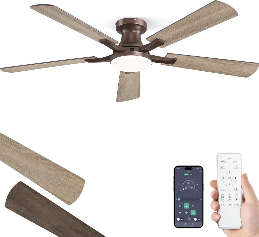 52 Inch Ceiling Fan W/ Light App&Remote Control Flush Mount Low Profile Dimmable