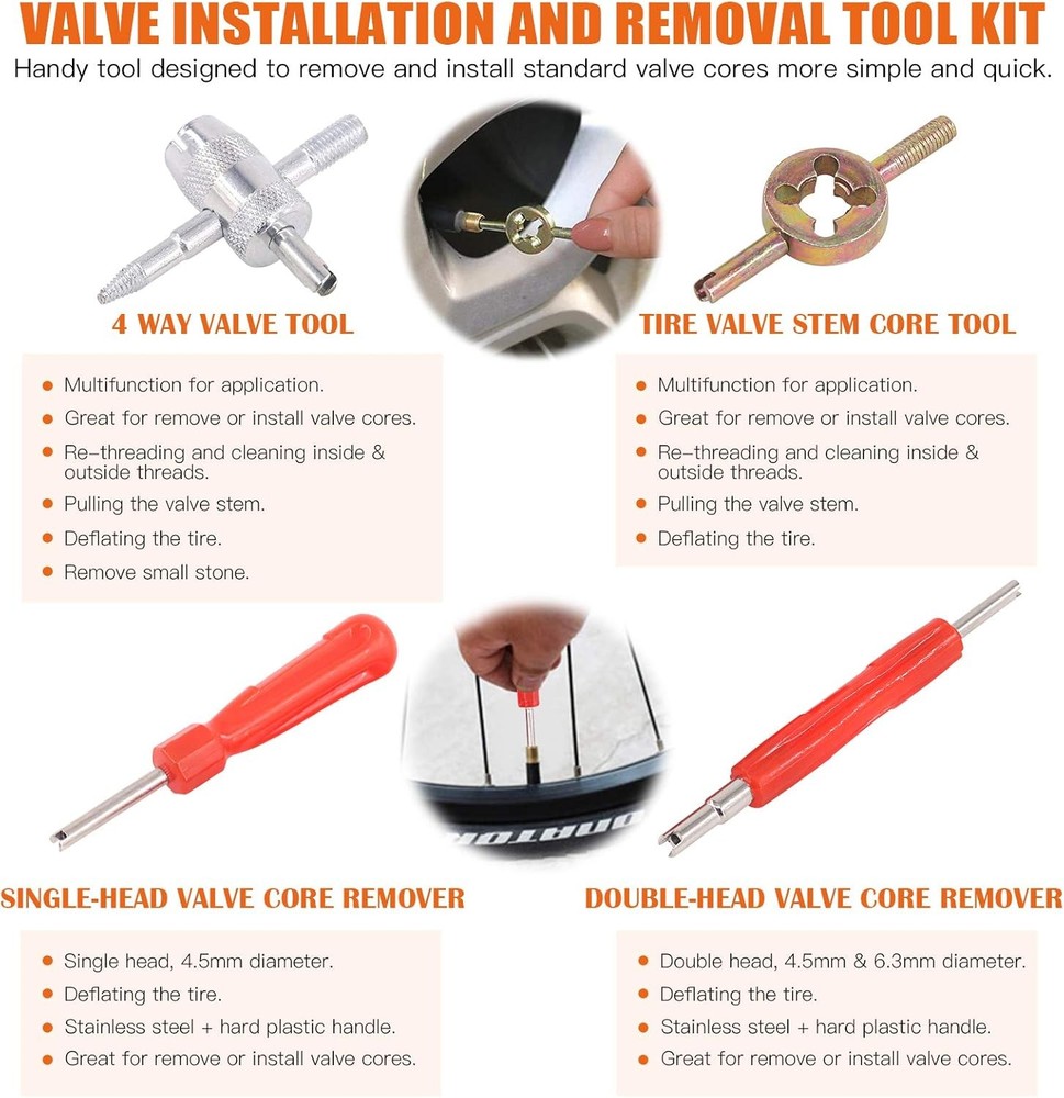 Tire Valve Stem Core Remover&Installer/Replacement Tool Kit For TR413 Valve Core