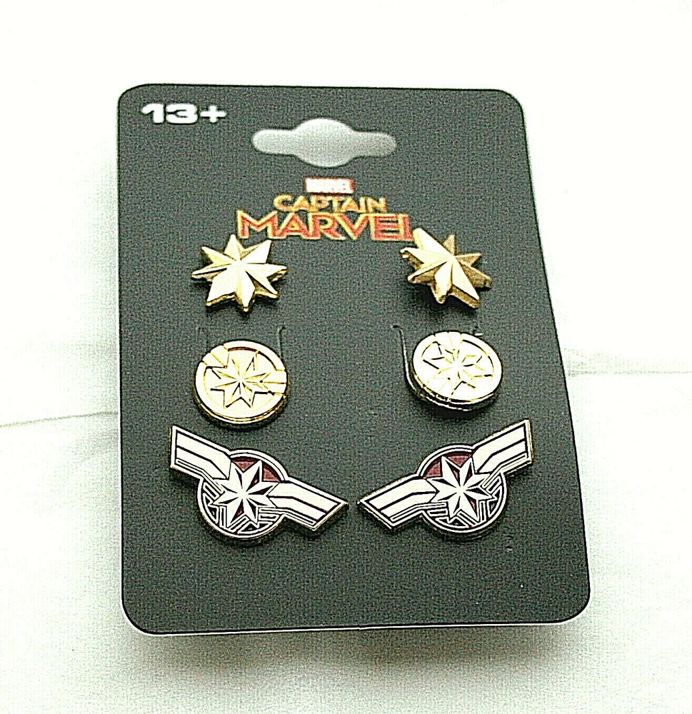 3 Pair Marvel Comics Captain Marvel Enamel Earring Set New MOC 2018