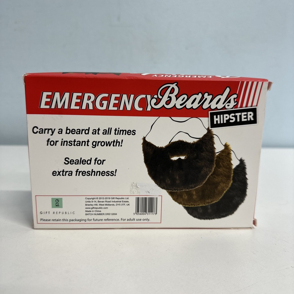 Emergency Beards (3-PACK) Hipster Gift NEW Box has hole front Ginger Black Brown