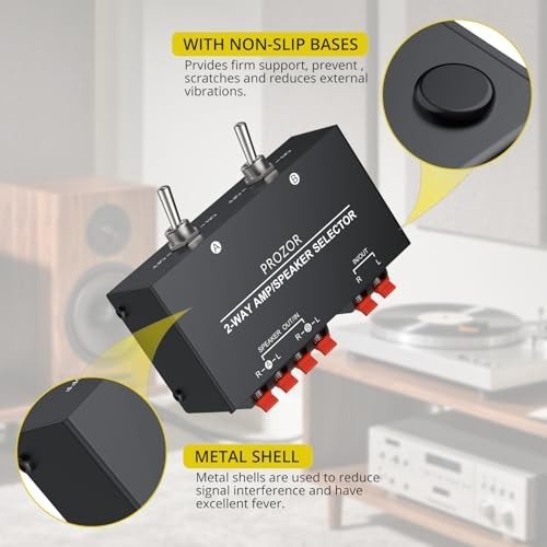 2-Zone Speaker Switch Box - 2-Way Amp Selector, A/B Control, Passive Stereo, 150