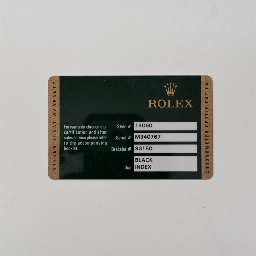 Authentic Rolex Submariner 14060 Card