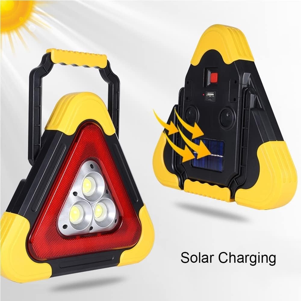 2Pcs Emergency Warning Triangle LED Lights Solar Charging 5 Mode Road Side LE...