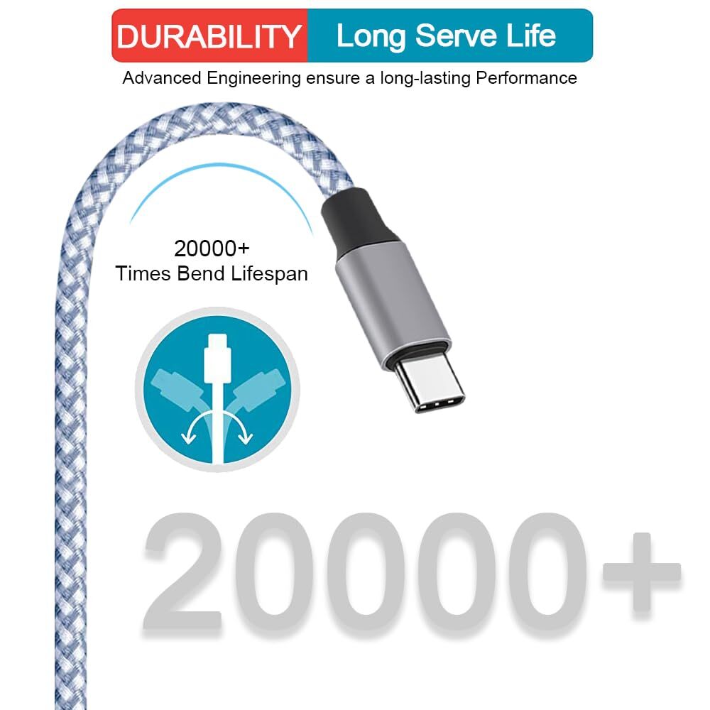 5-Pack Braided USB C to Type-C Fast Charging Data SYNC Charger Cable 3/6/10FT