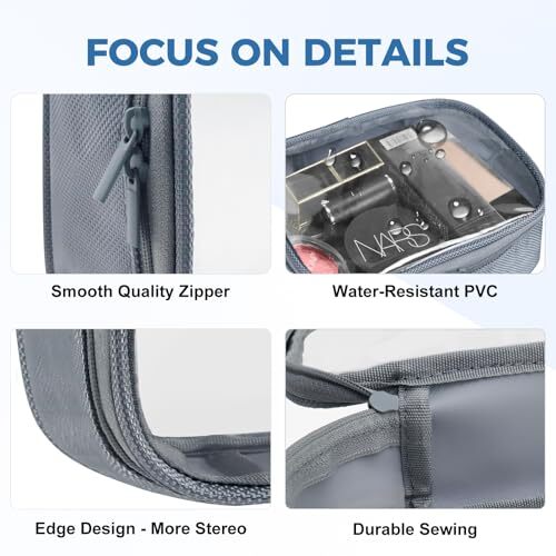 Clear Toiletry Bag 2 Pack, TSA Approved Quart Size 3-1-1 2 Pack, Medium Grey
