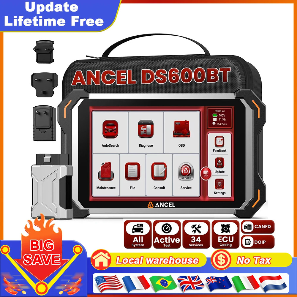 ANCEL DS600BT Car OBD2 Diagnostic Tool Bidirectional Scanner ECU Coding FCA DoIP