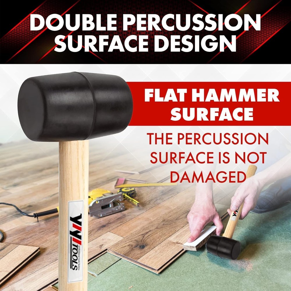 8oz Shockproof Rubber Mallet with Solid Wood Handle - Perfect for All Projects