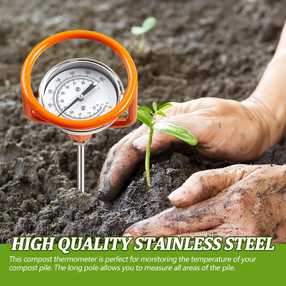 Tellegloww Heavy Duty Compost Thermometer with Probe Guard Bundle 36 Inch Ste...