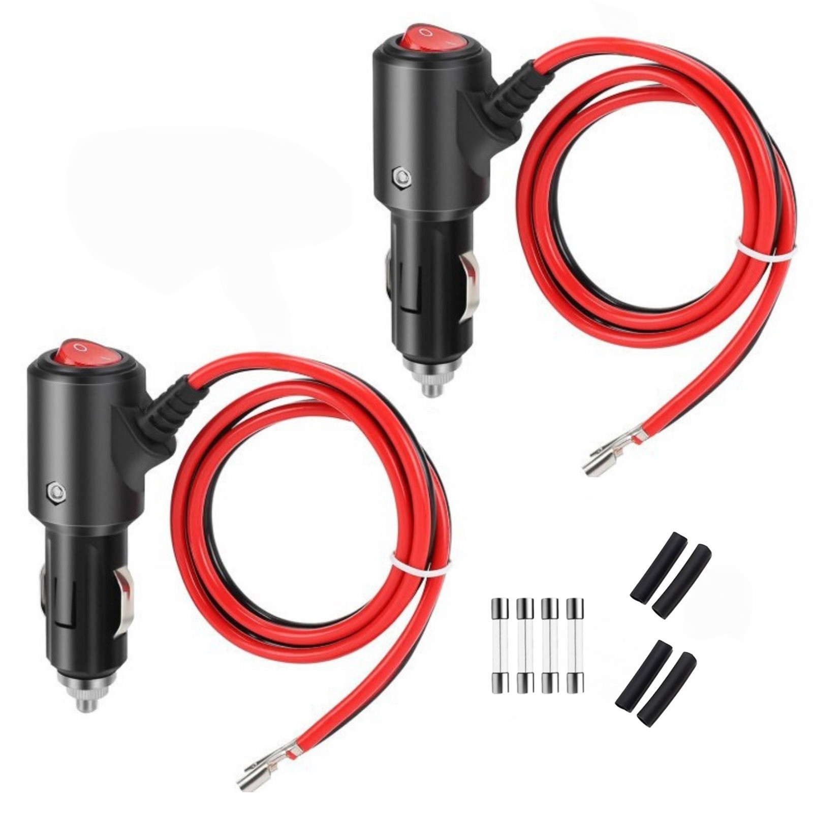2 Pack Car Cigarette Lighter Plug with Switch Fuse LED 12V for Vehicle Repair