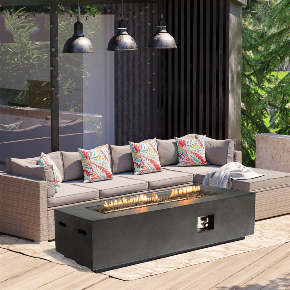 Outdoor Rectangle Propane Fire Pit Table 60inch 60000 BTU Concrete Fire Table