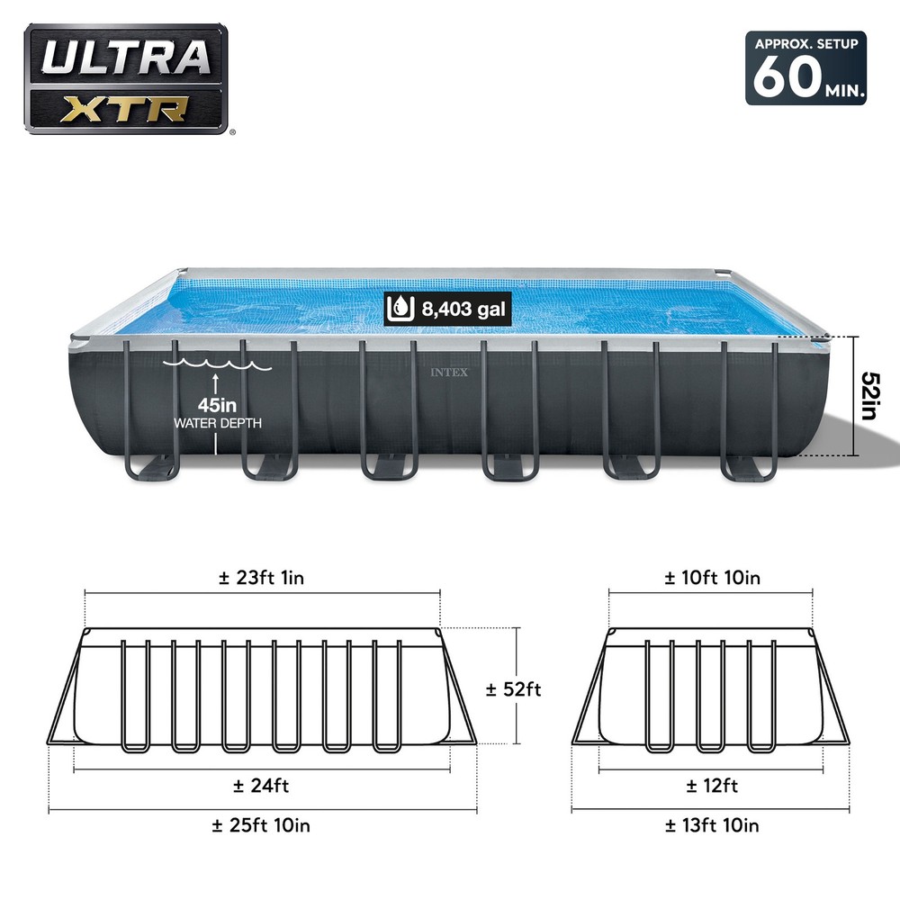 Intex 24' x 12' x 52" Rectangular Ultra XTR Frame Pool w/ Sand Filter (Used)
