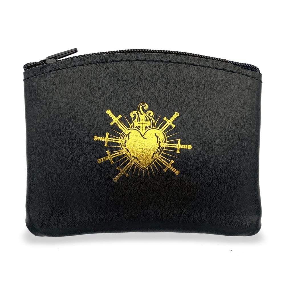 Seven Sorrows Rosary Pouch | Rosary Holder Case Geniune Leather with Zipper