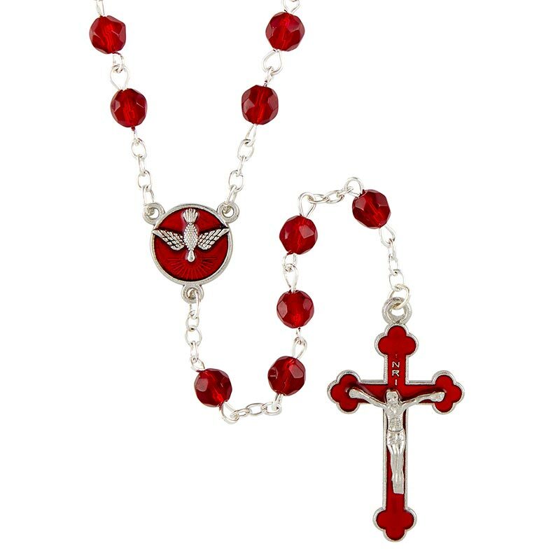 19 Inch Ruby Crystal Confirmation Rosary with Clear Case