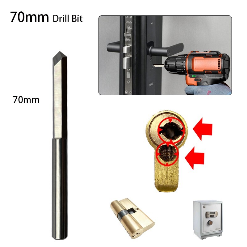 70mm Locksmith Drill Bit Carbide Lock Cylinder Destructive Opening