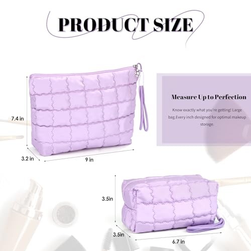 Richeart Makeup Bag Travel Toiletry Bag - Checkered Down Small - 1 Pack Purple