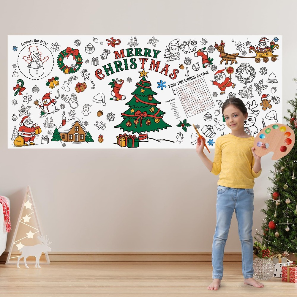 Christmas Coloring Tablecloth for 72" x 30" (Rectangular), 1 Pcs-chrsitmas