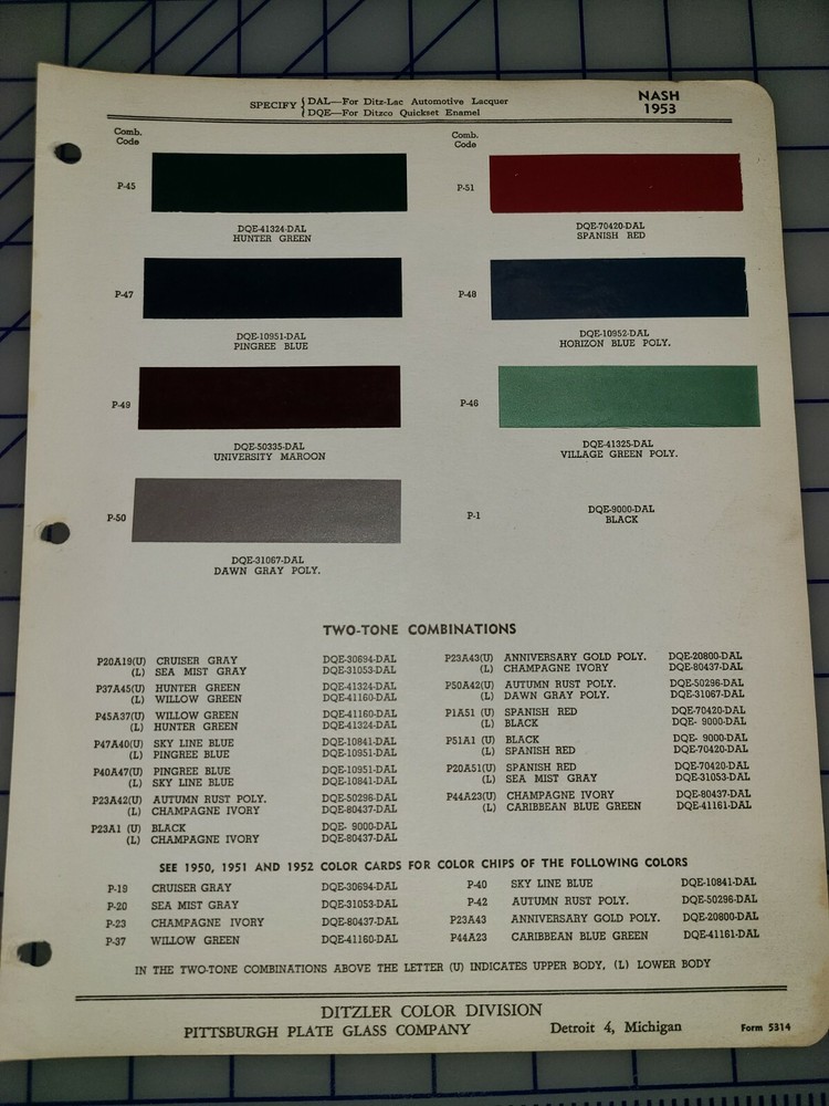 1953 Nash Color Chips Ditzler