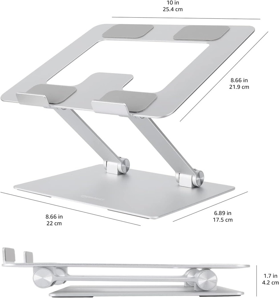 Ergonomic and Foldable Laptop Stand for Desk, Adjustable Riser, Fits All Laptops