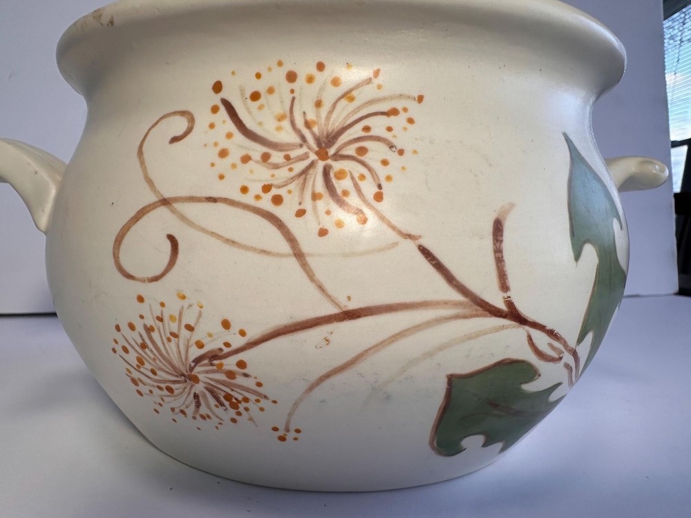 Ceramic Bean Pot Casserole with Dandelion Design - Studio Hand Painted & Signed