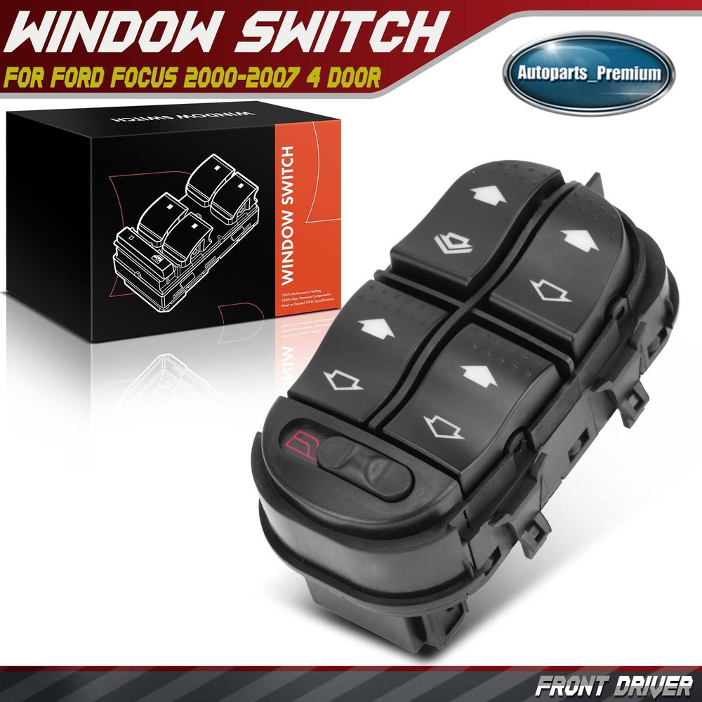 New Black Front Driver Side Power Window Switch for Ford Focus 2000-2007 4 Door