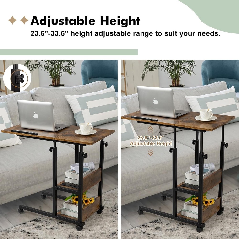 Adjustable C Table W/ Charging Station Tiltable Desk C Shaped End Table Couch