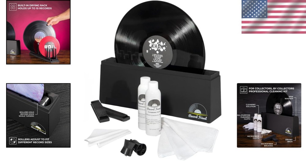 Vinyl Record Cleaning Kit with Spinner Machine & Solution - Preserve Sound & ...