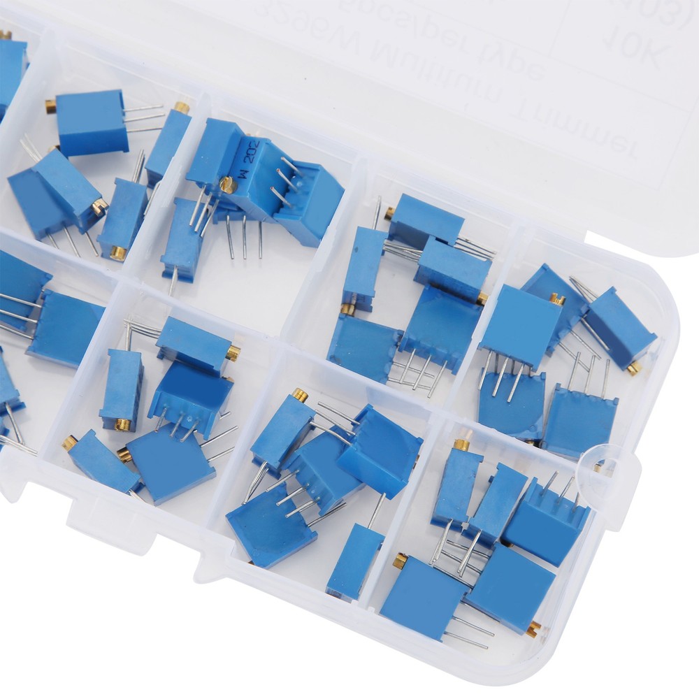 50pcs Variable Resistor 10 Values 3296W Regulating Resistance Trimmer Tool Part