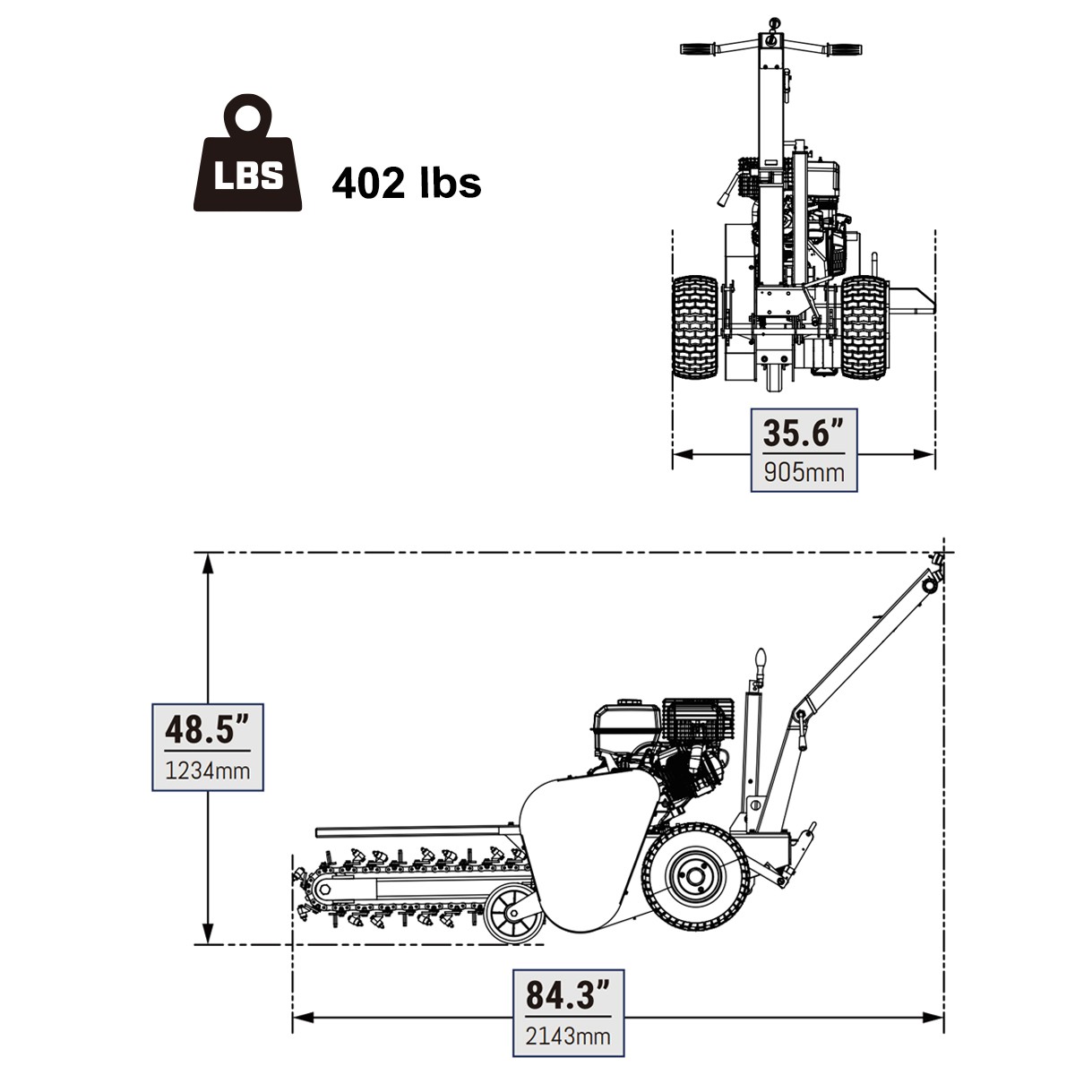 420cc 15HP E-Start Trencher 24'' Trench Depth/4'' Trench Width, TCR1500