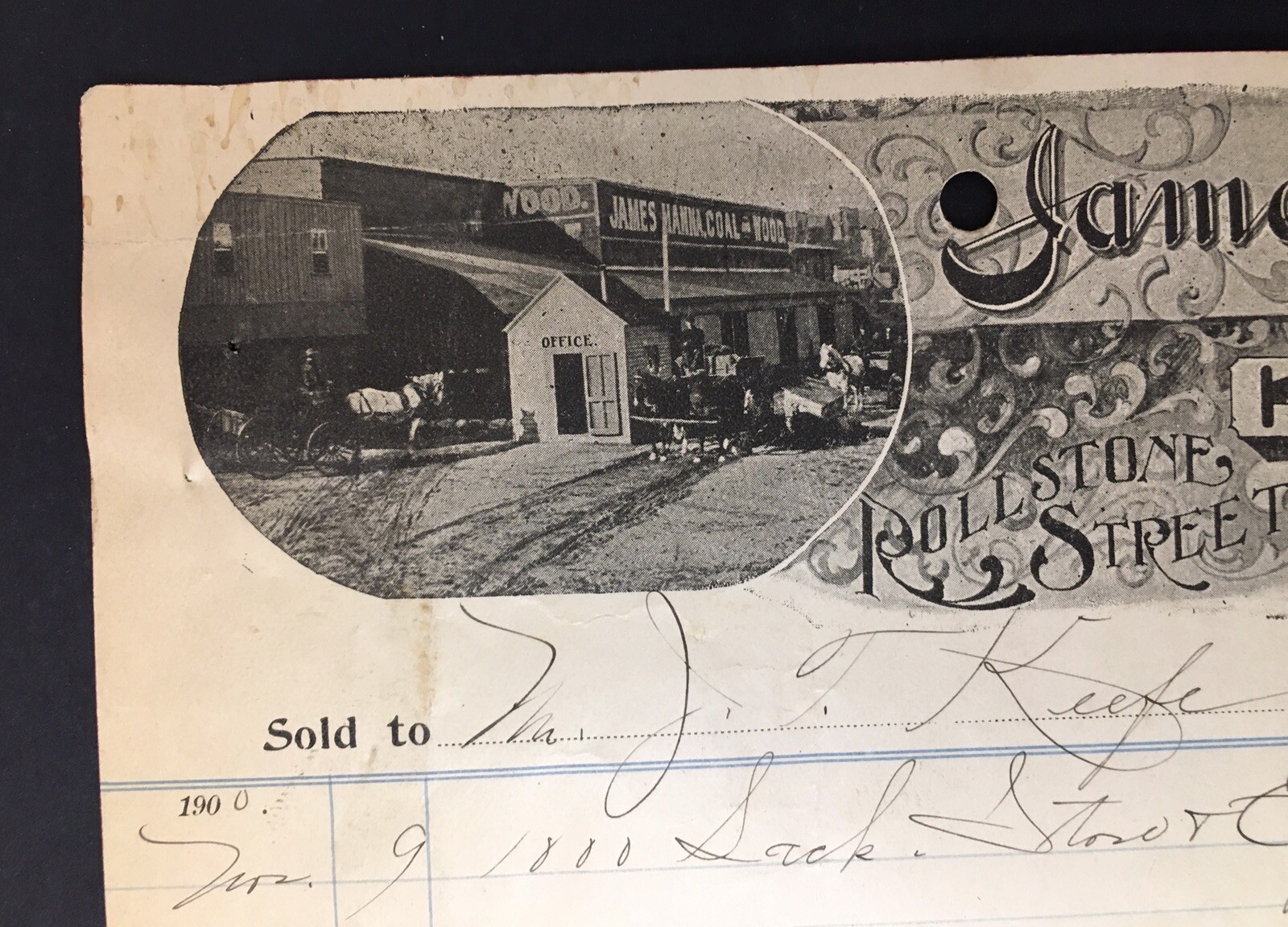 James Hanna Coal and Wool of All Kinds Antique Receipt of Payment Fitchburg MA