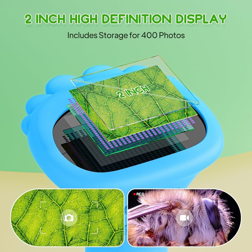 Kids Microscope, Pocket Portable Microscope with 2'' Inch Screen - Blue