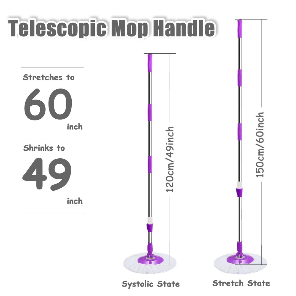 Extended Spin Mop Replacement Mop Handle, Upgraded 60-inch 360 Degrees Rotati...