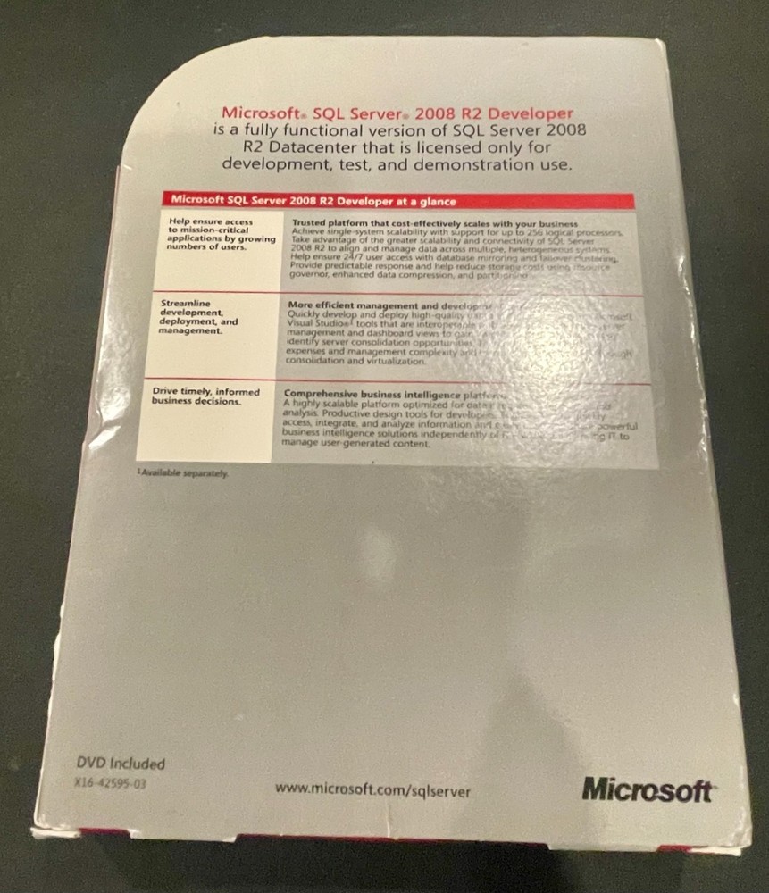 Microsoft SQL Server 2008 R2 Developer Retail Box with Product Key