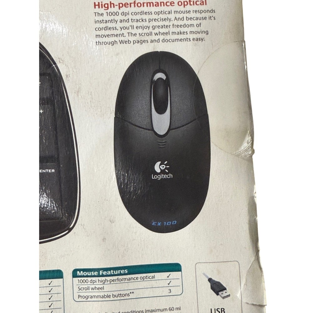 Logitech Cordless Desktop EX 100 Wireless Keyboard & Optical Mouse Bundle Black