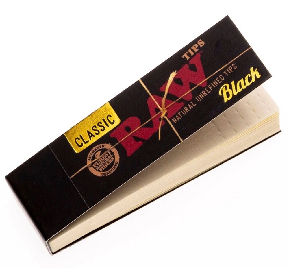Authentic Raw Black Rolling Paper 11/4 Size Bundle, Roller+Papers+Tip+Tin