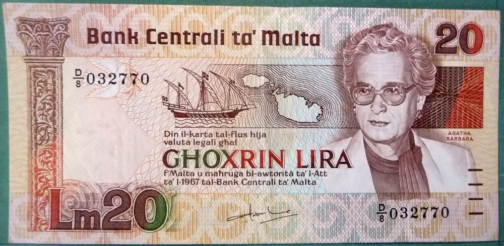 MALTA 20 LIRI  NOTE  FROM 1986 , P40