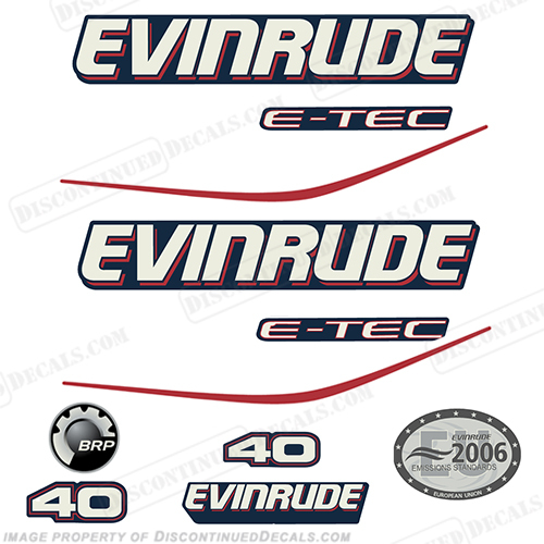 Fits Evinrude 40hp E-Tec Blue Cowl Outboard Decals- 2004-2008 Stickers