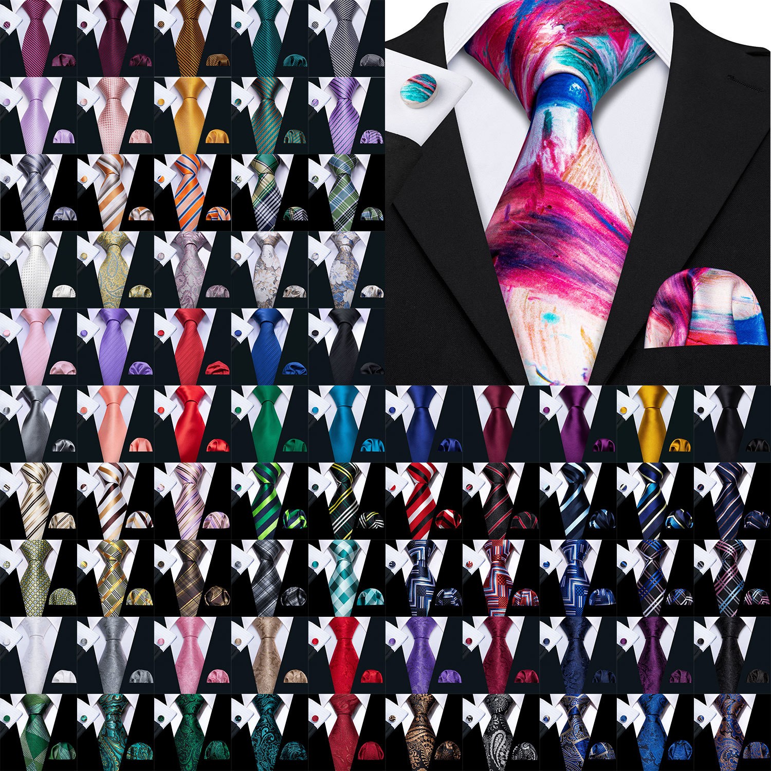 Wedding Formal Casual Mens Tie Hankie Cufflinks Set Paisley Floral Striped