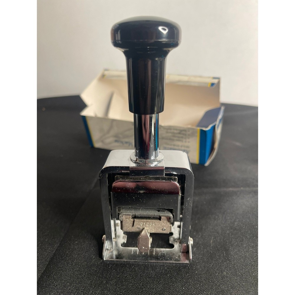 Automatic Numbering Machine Self Inking 6 Brass Wheels 7 Actions Drop Ciphers