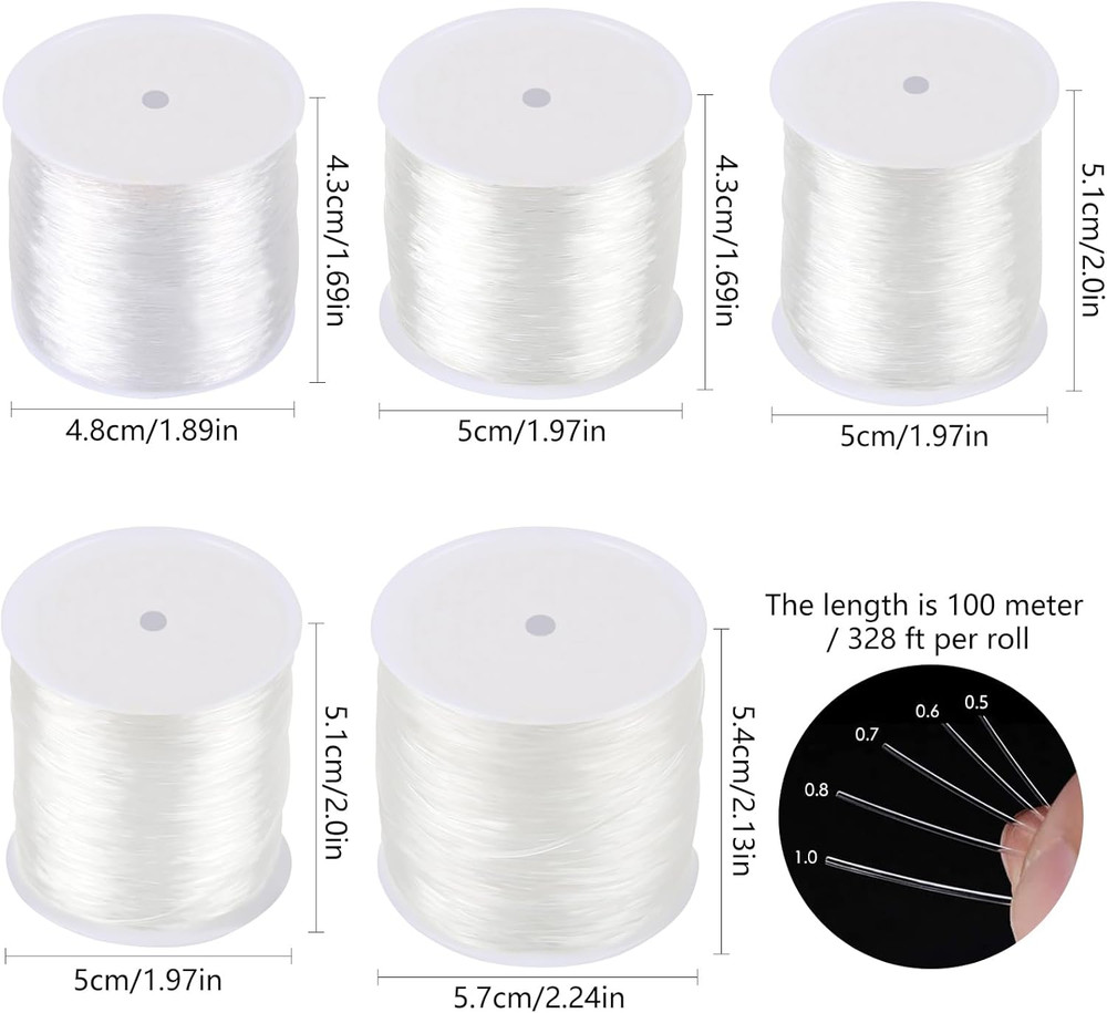5 Pack Assorted Size Elastic String, Stretchy Bracelet String Crystal String Bea