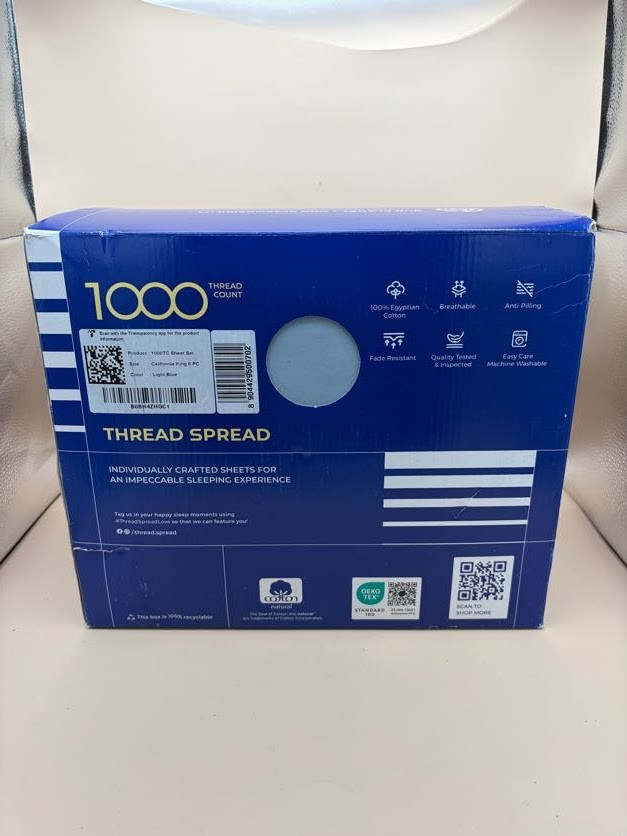 Thread Spread 6 Piece Sheet Set California King 1000 Thread Count - Light Blue