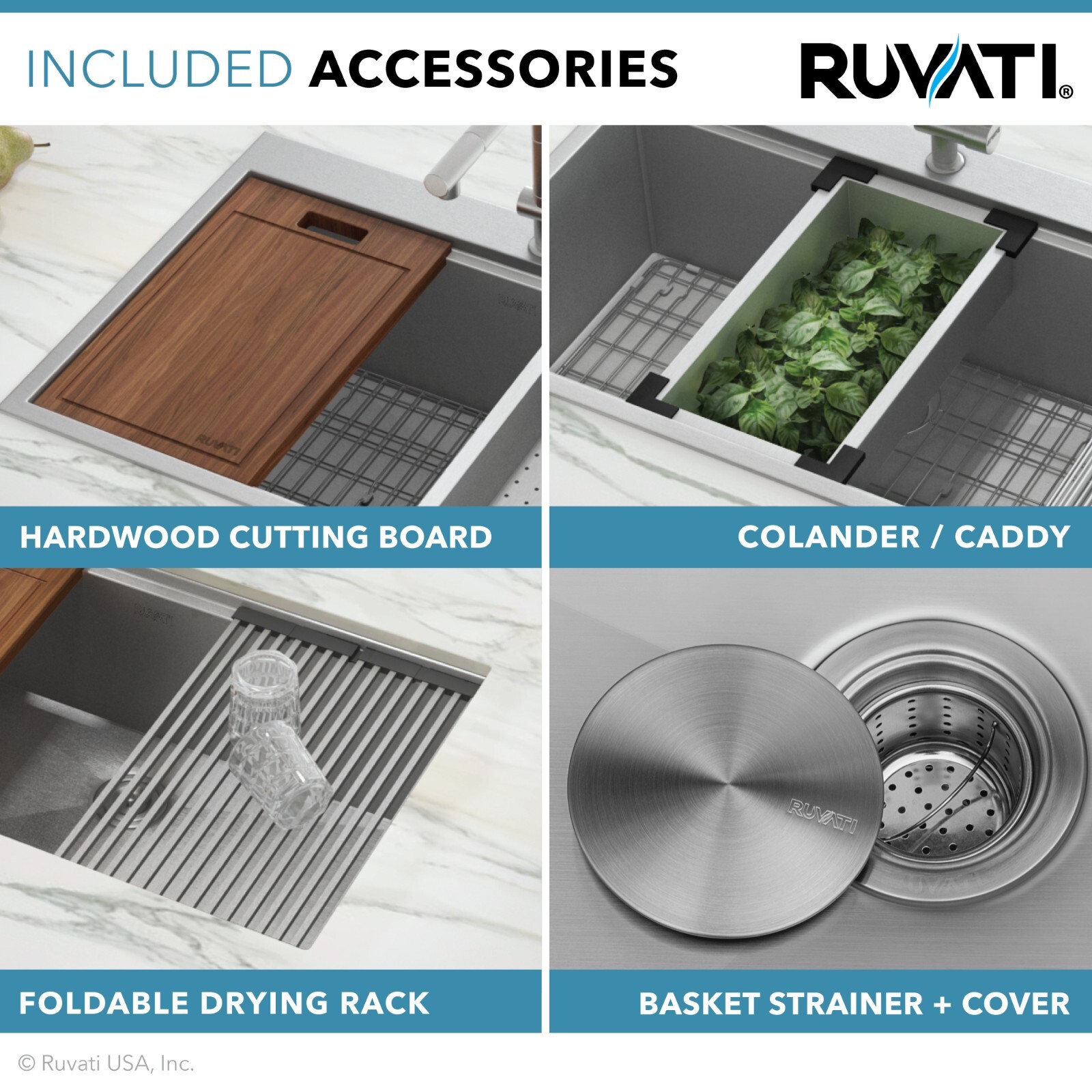 Ruvati 33" Apron-front Workstation Farmhouse 16 Gauge Kitchen Sink- RVH9200