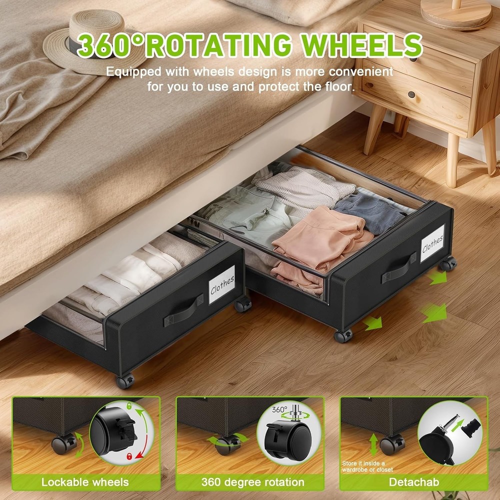 Under Bed Storage W/ Wheels 2-Pack Under the Bed Storage Containers W/ Clear